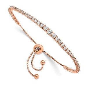 925 Sterling Silver Flash Rose Gold-plated Graduated CZ Adj. 5 to 9" Bracelet